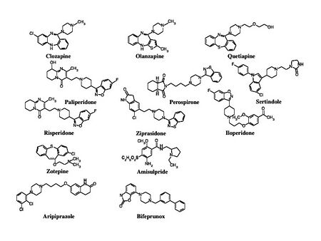 図2　代表的な第2,3世代抗精神病薬の化学構造式