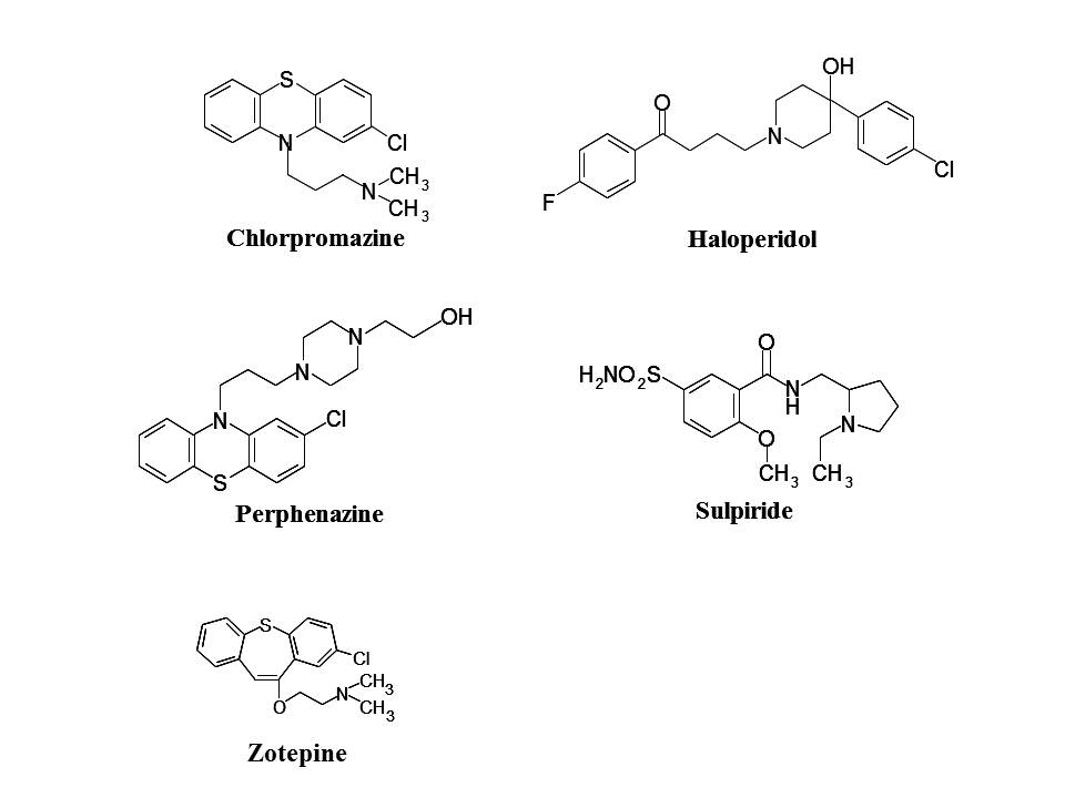 代表的な第1世代抗精神病薬の化学構造式
